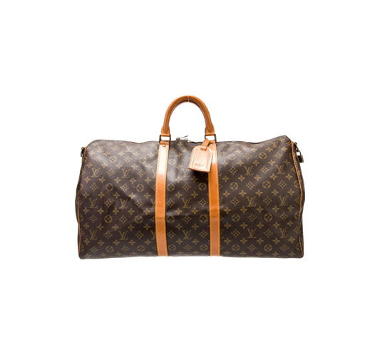 Auth Louis Vuitton Coated Canvas Keepall Bandouliere 55